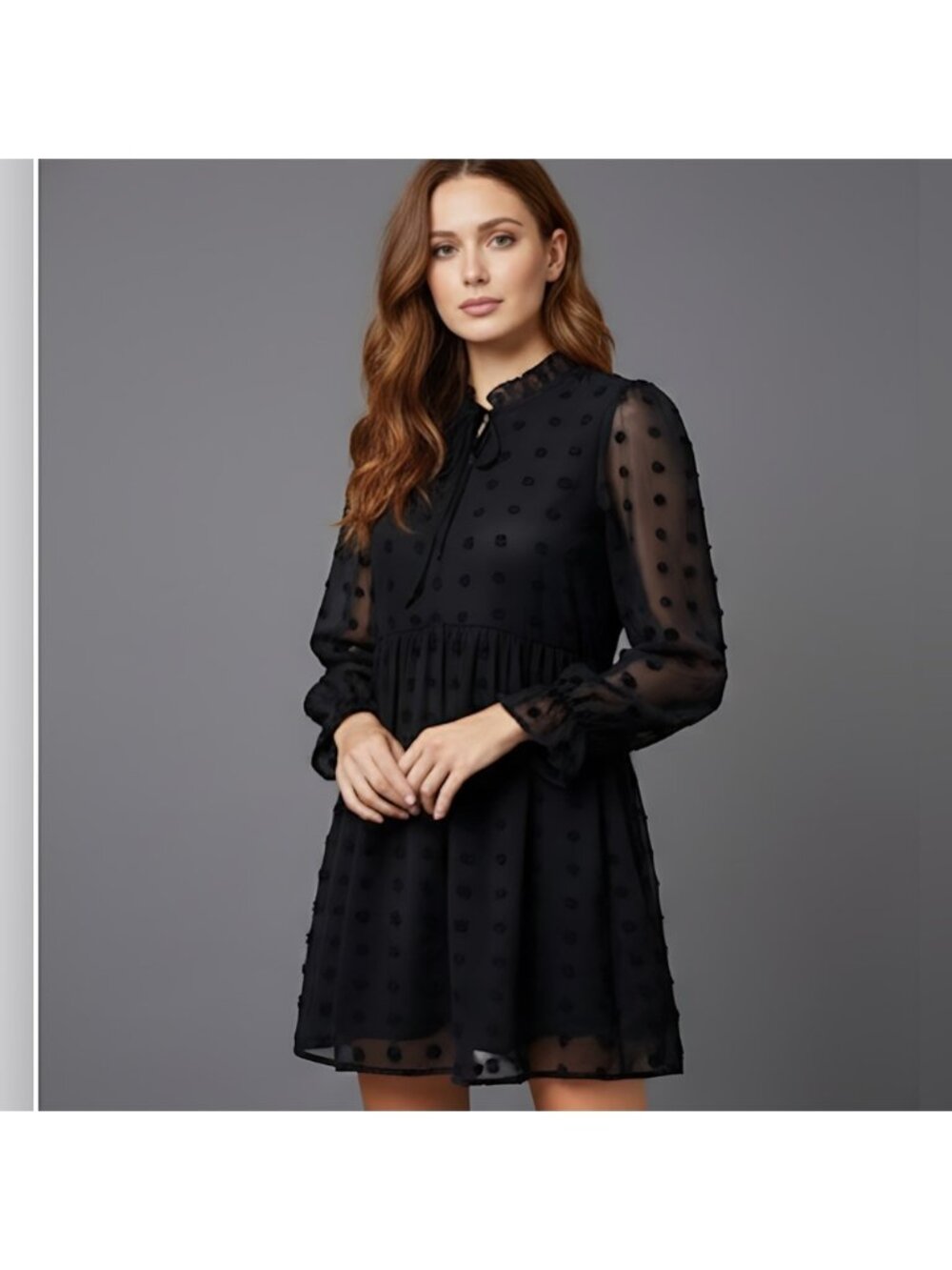 LAST ONE 🔥 Swiss Dot Knot Front Flounce Sleeve Smock Dress